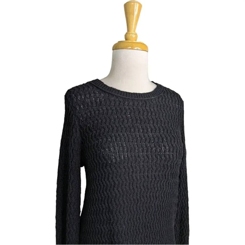 NEW J. Jill Fringe Tunic Sweater XS Black Knit Textured Pullover Cotton Blend